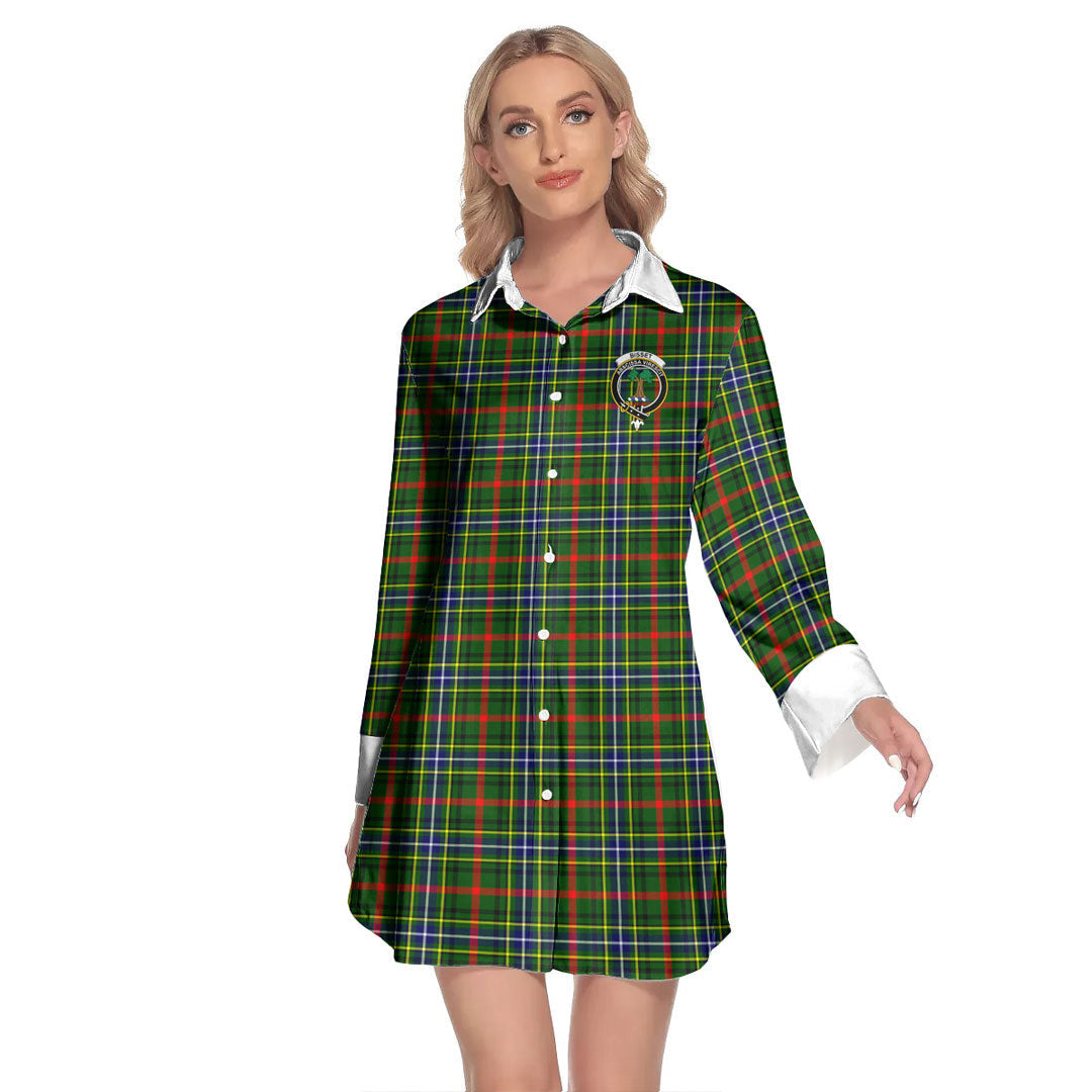 Bisset Tartan Crest Lapel Shirt Dress Long Sleeve