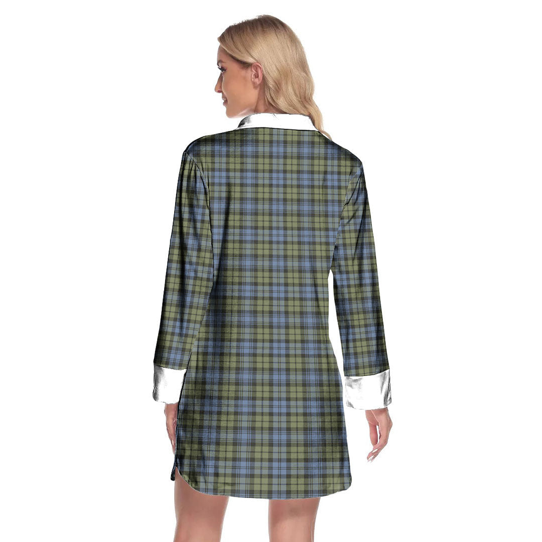 Campbell Faded Tartan Crest Lapel Shirt Dress Long Sleeve