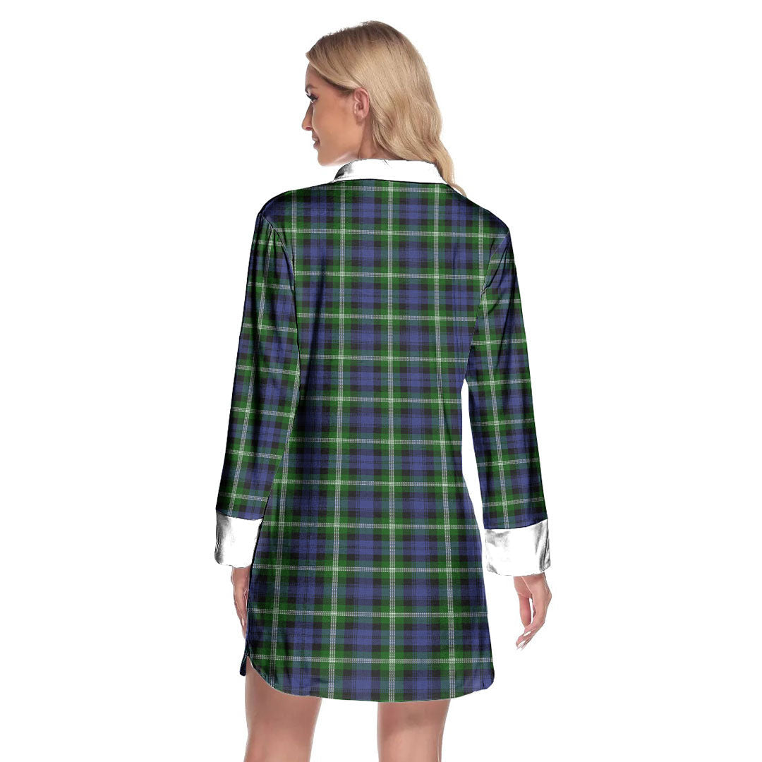 Baillie Modern Tartan Crest Lapel Shirt Dress Long Sleeve