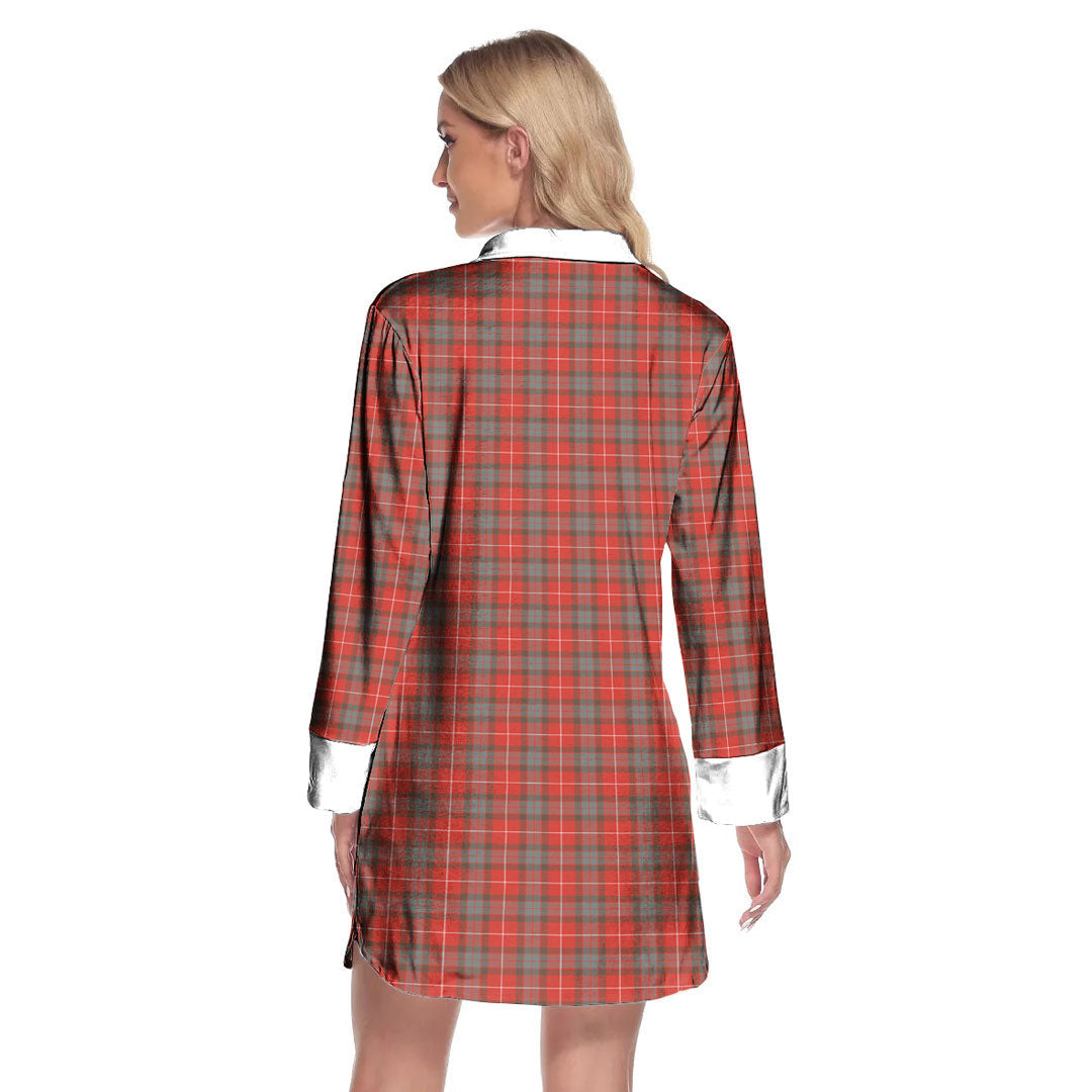 Fraser Weathered Tartan Crest Lapel Shirt Dress Long Sleeve