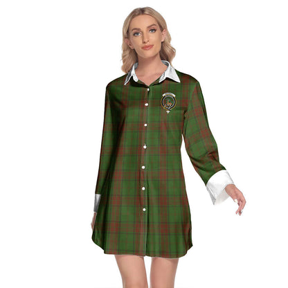 Maxwell Hunting Tartan Crest Lapel Shirt Dress Long Sleeve