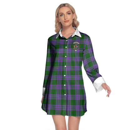 Elphinstone Tartan Crest Lapel Shirt Dress Long Sleeve