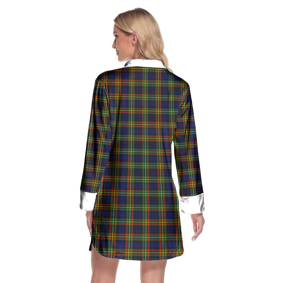 MacLellan Modern Tartan Crest Lapel Shirt Dress Long Sleeve