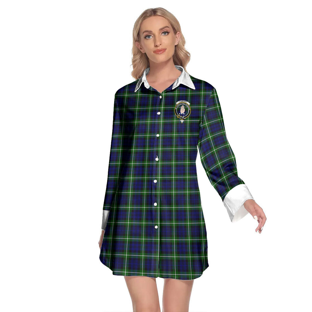 Lamont Modern Tartan Crest Lapel Shirt Dress Long Sleeve