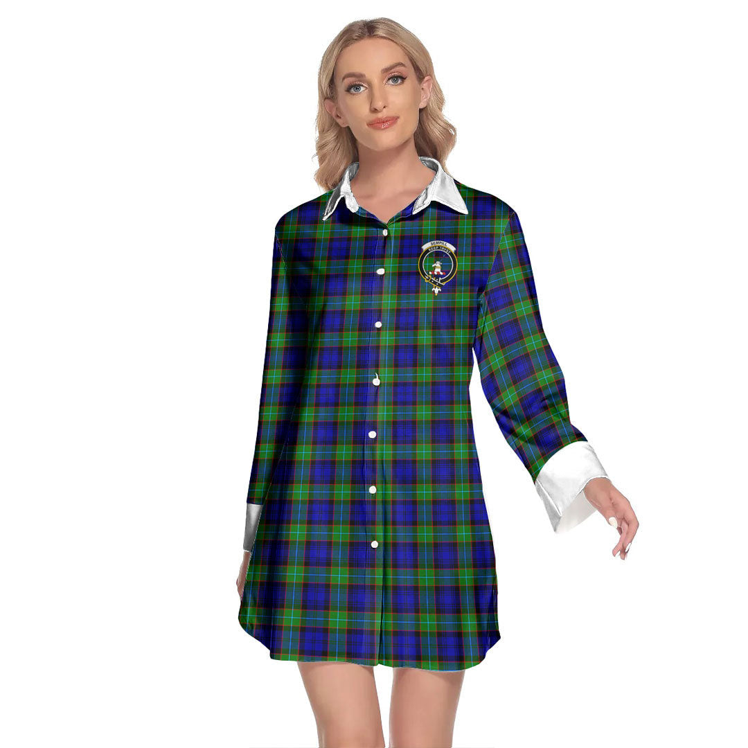 Sempill Modern Tartan Crest Lapel Shirt Dress Long Sleeve