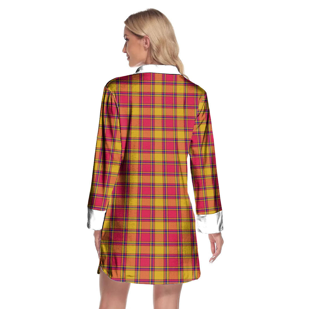 Scrymgeour Tartan Crest Lapel Shirt Dress Long Sleeve