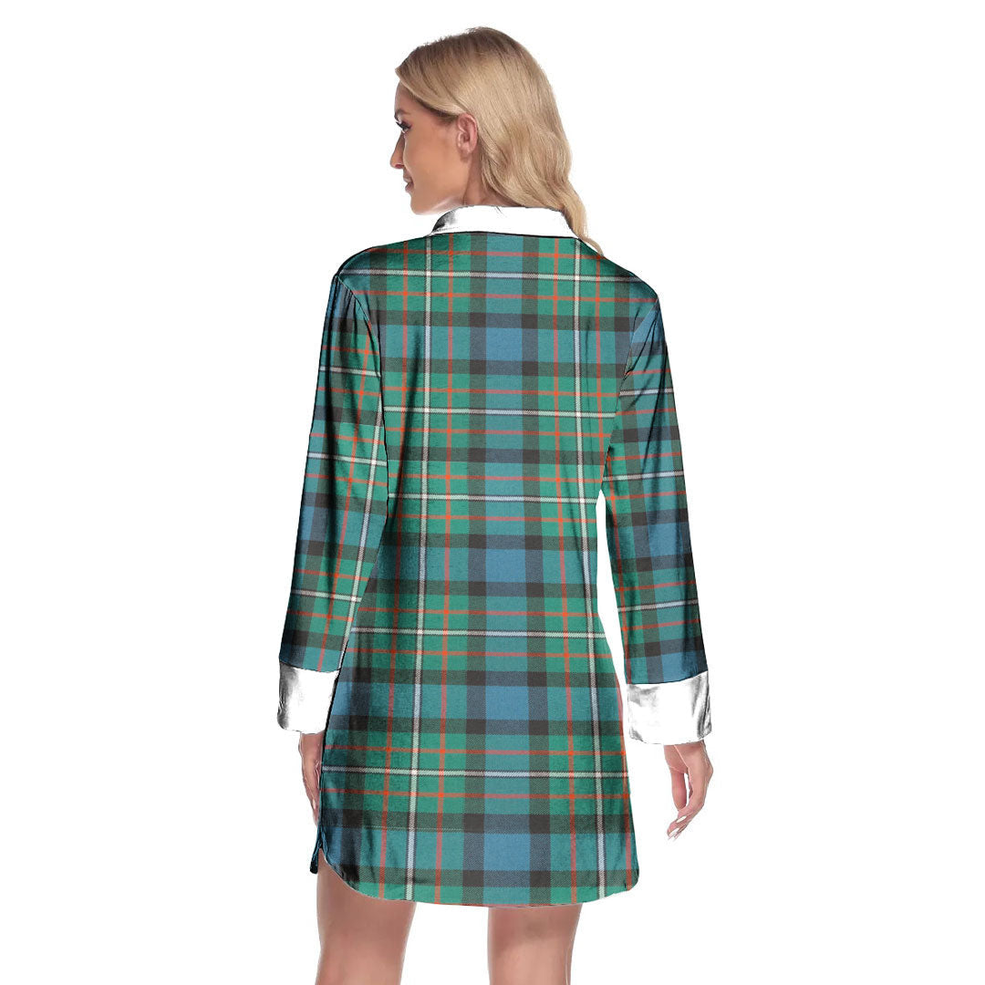 FERGUSON ANCIENT Tartan Crest Lapel Shirt Dress Long Sleeve