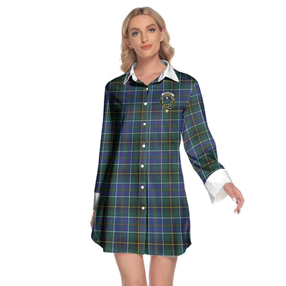 MacInnes Modern Tartan Crest Lapel Shirt Dress Long Sleeve