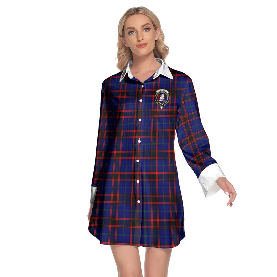 Home Modern Tartan Crest Lapel Shirt Dress Long Sleeve