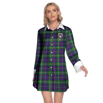 Inglis Modern Tartan Crest Lapel Shirt Dress Long Sleeve