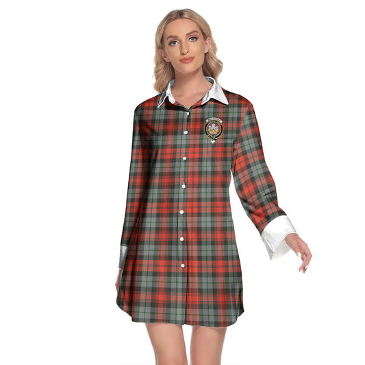 MacLachlan Weathered Tartan Crest Lapel Shirt Dress Long Sleeve