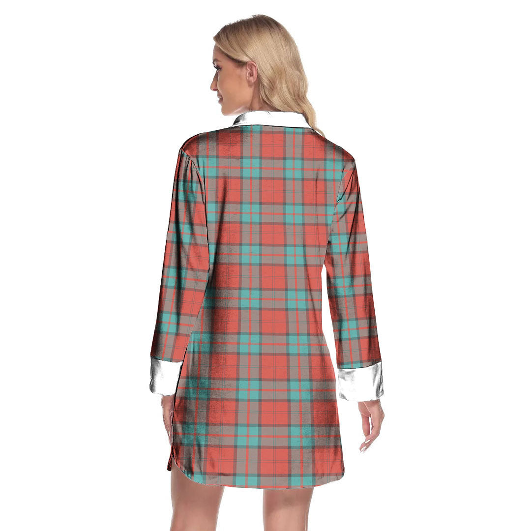 Dunbar Ancient Tartan Crest Lapel Shirt Dress Long Sleeve