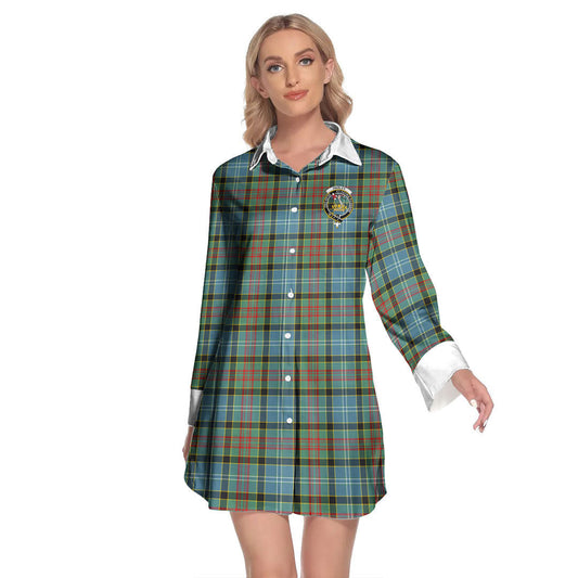 Paisley District Tartan Crest Lapel Shirt Dress Long Sleeve