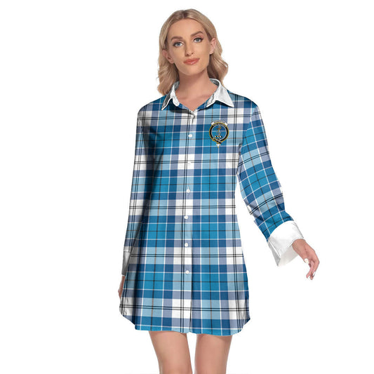 Roberton Tartan Crest Lapel Shirt Dress Long Sleeve