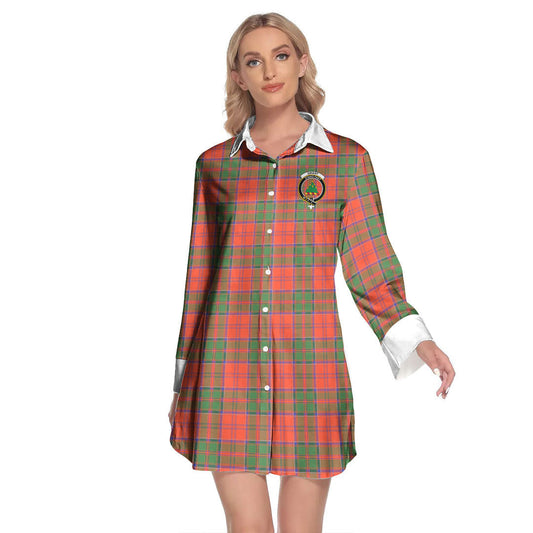 Grant Ancient Tartan Crest Lapel Shirt Dress Long Sleeve