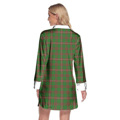MacKinnon Hunting Modern Tartan Crest Lapel Shirt Dress Long Sleeve