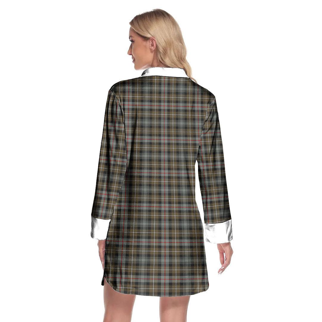 MacKenzie Weathered Tartan Crest Lapel Shirt Dress Long Sleeve