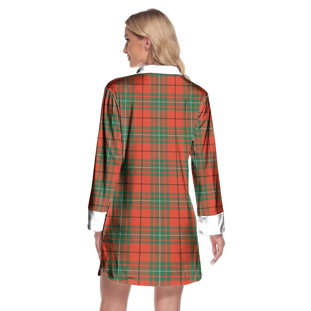 MacAulay Ancient Tartan Crest Lapel Shirt Dress Long Sleeve