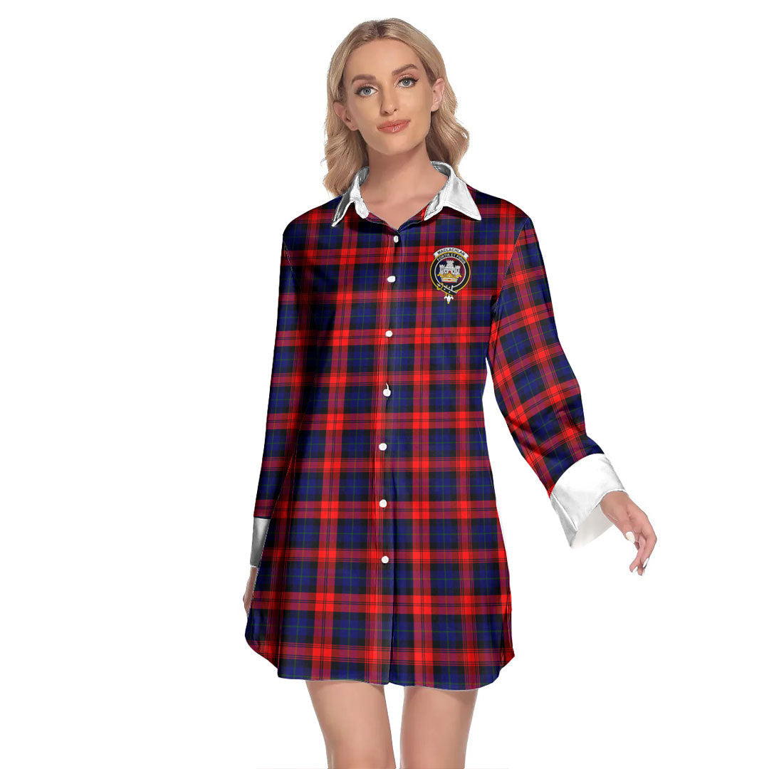 MacLachlan Modern Tartan Crest Lapel Shirt Dress Long Sleeve