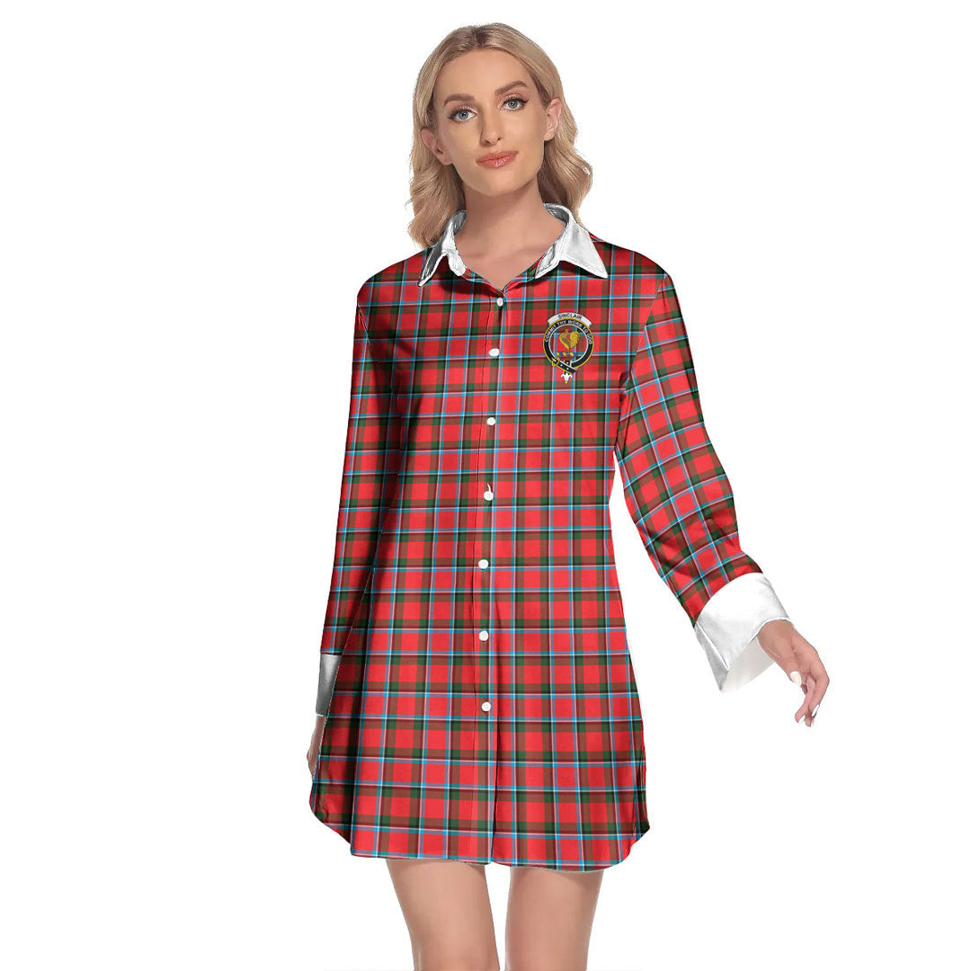 Sinclair Modern Tartan Crest Lapel Shirt Dress Long Sleeve