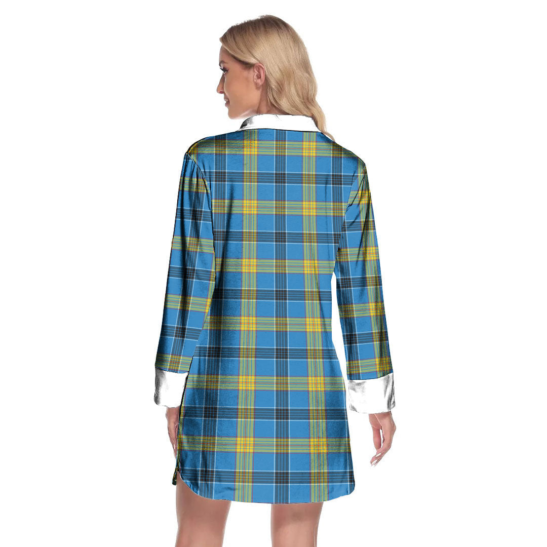 Laing Tartan Crest Lapel Shirt Dress Long Sleeve