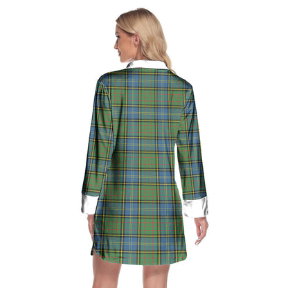 MacMillan Hunting Ancient Tartan Crest Lapel Shirt Dress Long Sleeve