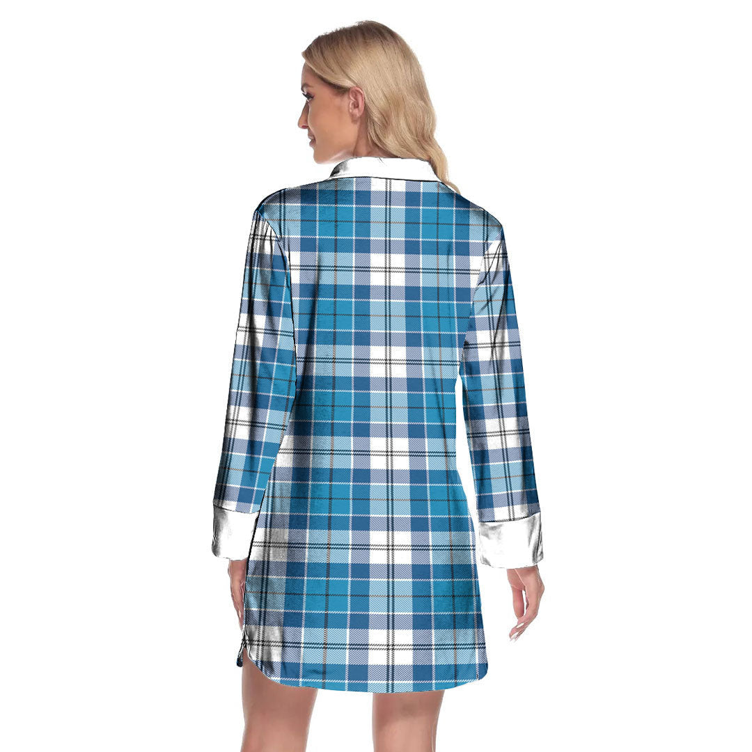 Roberton Tartan Crest Lapel Shirt Dress Long Sleeve