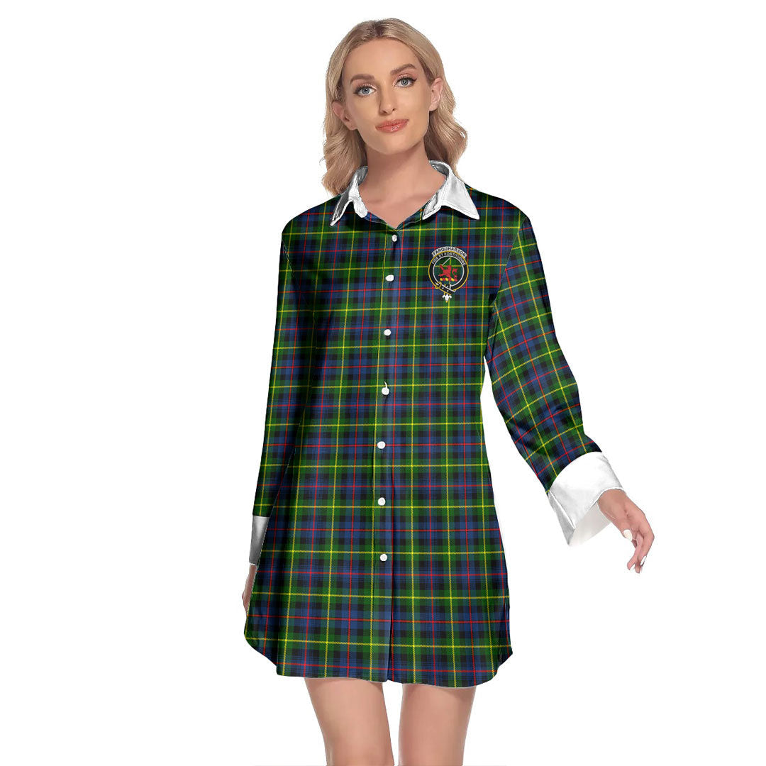 Farquharson Modern Tartan Crest Lapel Shirt Dress Long Sleeve