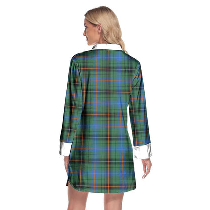 Davidson Ancient Tartan Crest Lapel Shirt Dress Long Sleeve