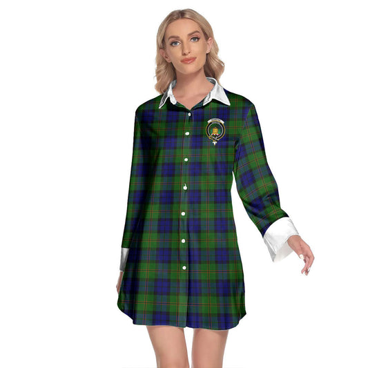 Dundas Modern Tartan Crest Lapel Shirt Dress Long Sleeve