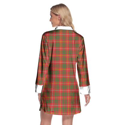 Bruce Modern Tartan Crest Lapel Shirt Dress Long Sleeve