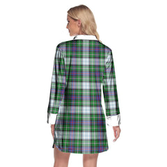 MacKenzie Dress Modern Tartan Crest Lapel Shirt Dress Long Sleeve