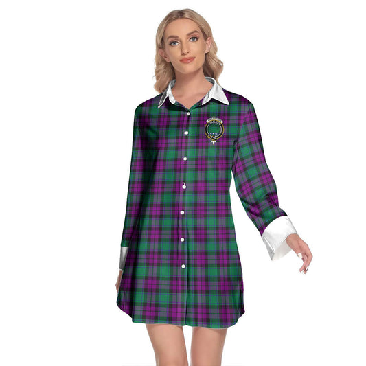 MacArthur Milton Tartan Crest Lapel Shirt Dress Long Sleeve