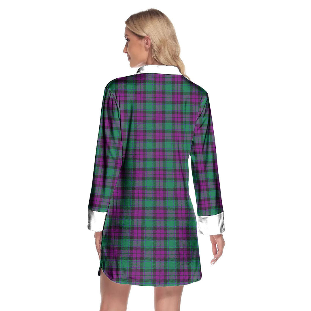 MacArthur Milton Tartan Crest Lapel Shirt Dress Long Sleeve