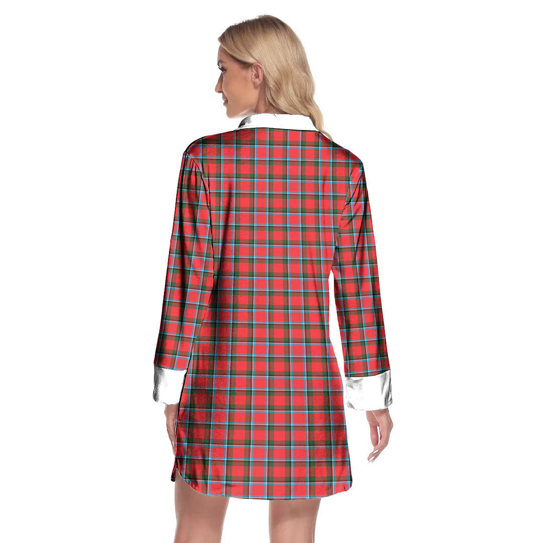 Sinclair Modern Tartan Crest Lapel Shirt Dress Long Sleeve