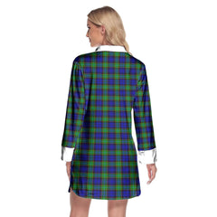 Sempill Modern Tartan Crest Lapel Shirt Dress Long Sleeve