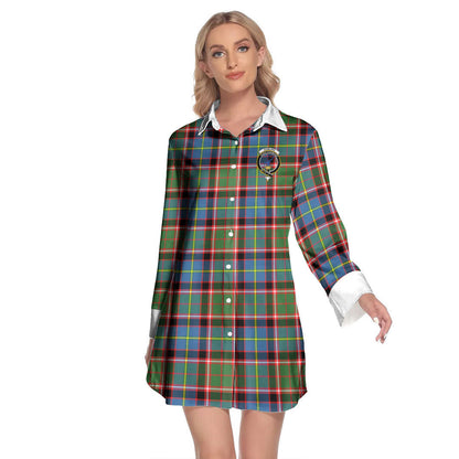 Stirling Bannockburn District Tartan Crest Lapel Shirt Dress Long Sleeve