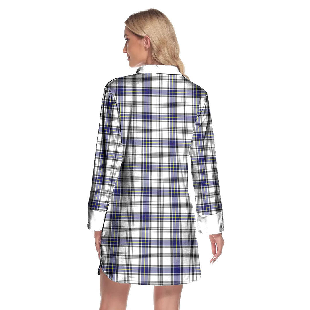 Hannay Modern Tartan Crest Lapel Shirt Dress Long Sleeve