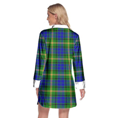 Maitland Tartan Crest Lapel Shirt Dress Long Sleeve