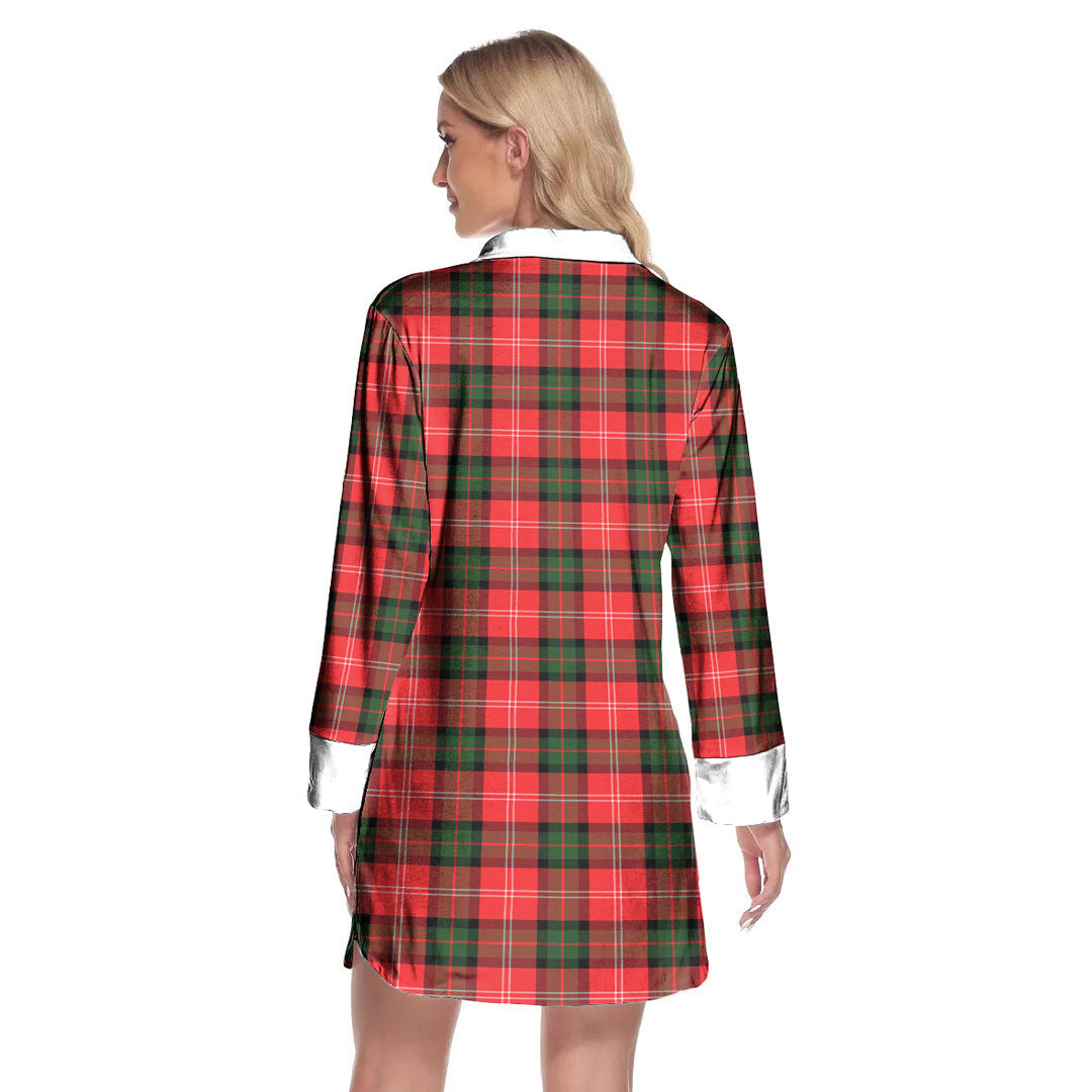 Nesbitt Modern Tartan Crest Lapel Shirt Dress Long Sleeve