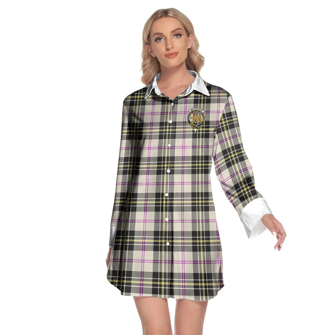 MacPherson Dress Ancient Tartan Crest Lapel Shirt Dress Long Sleeve