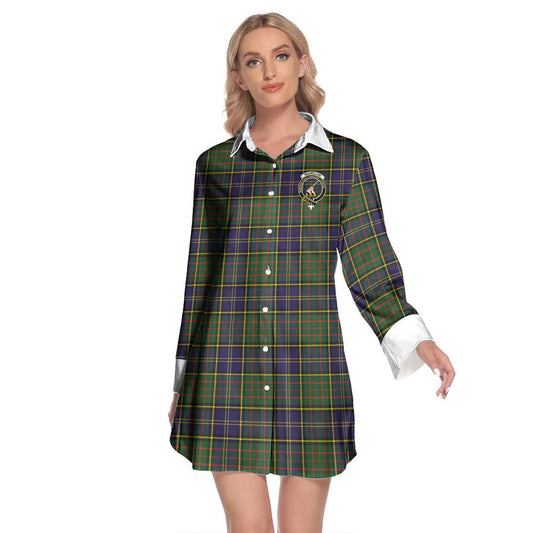 MacMillan Hunting Modern Tartan Crest Lapel Shirt Dress Long Sleeve