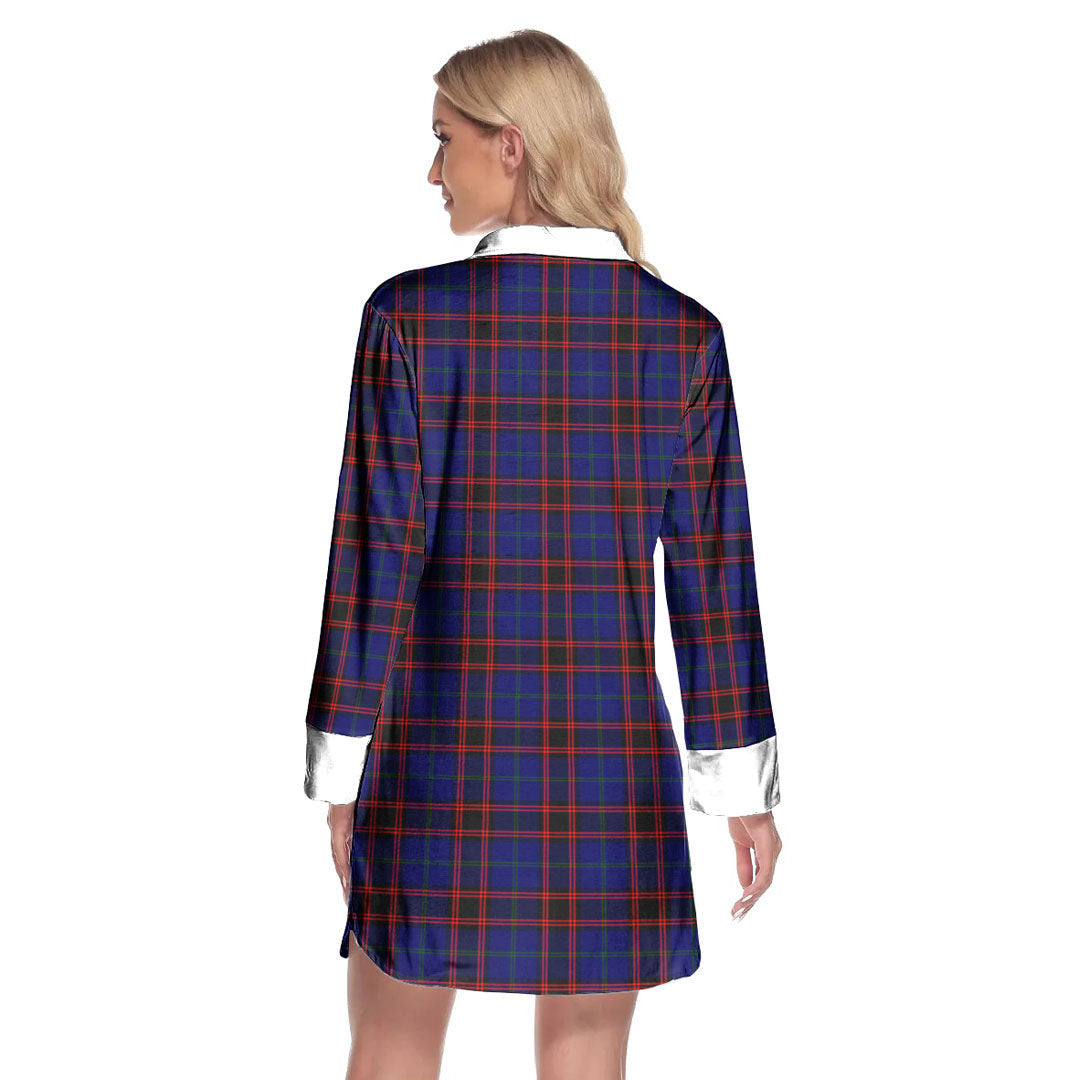 Home Modern Tartan Crest Lapel Shirt Dress Long Sleeve