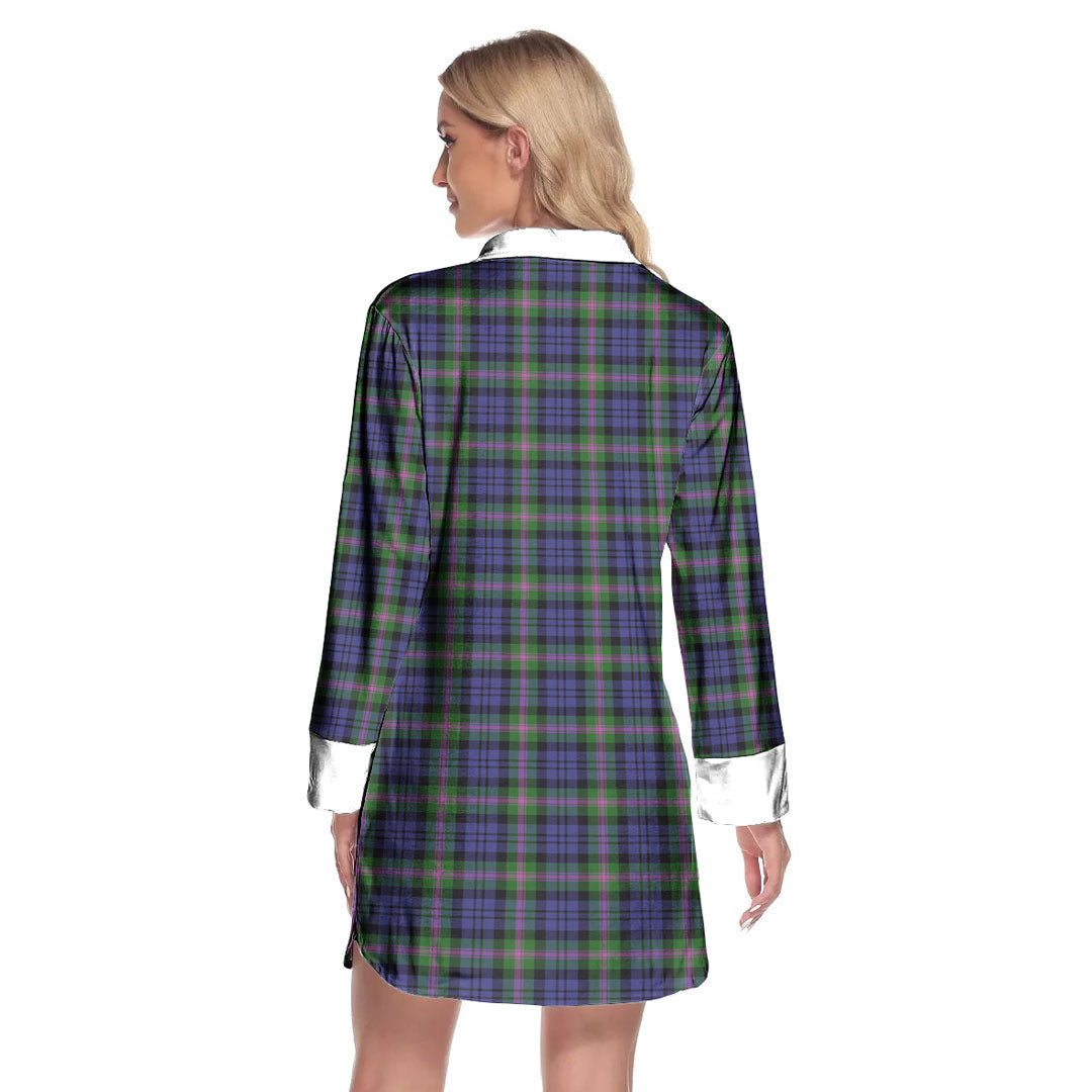 Baird Modern Tartan Crest Lapel Shirt Dress Long Sleeve