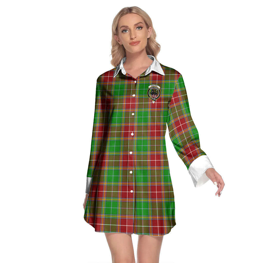 Baxter Modern Tartan Crest Lapel Shirt Dress Long Sleeve