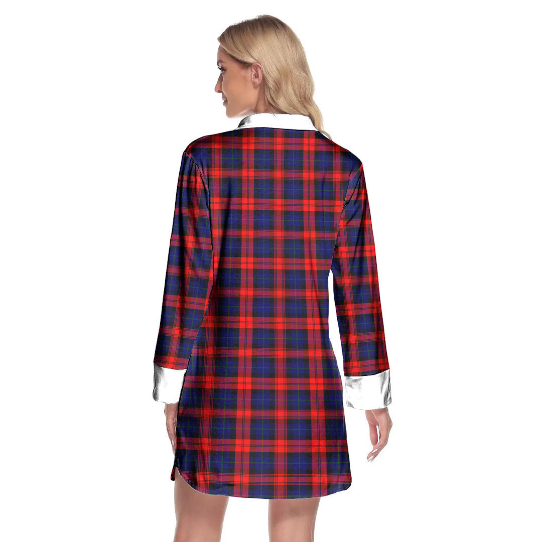 MacLachlan Modern Tartan Crest Lapel Shirt Dress Long Sleeve