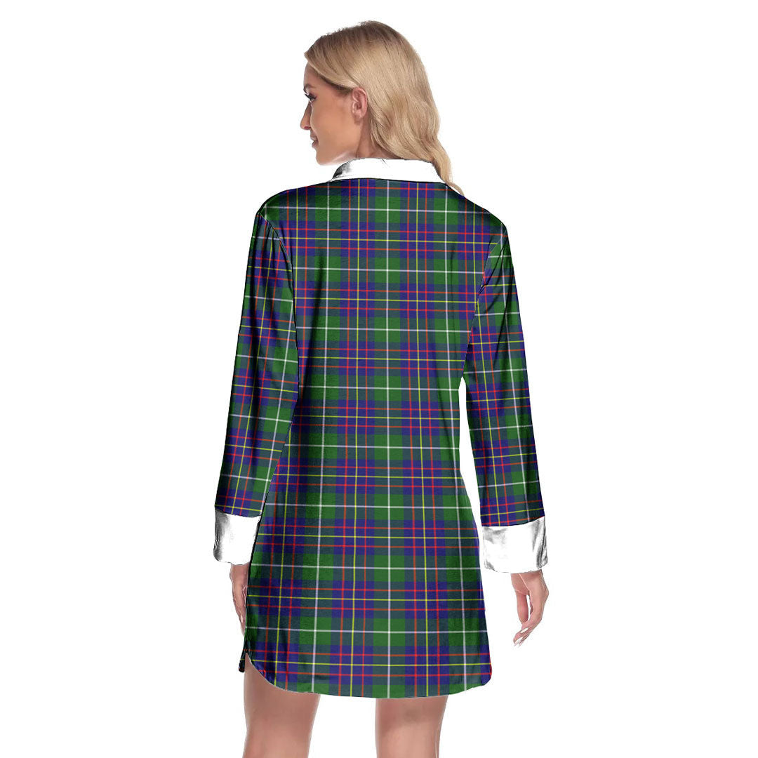 Inglis Modern Tartan Crest Lapel Shirt Dress Long Sleeve