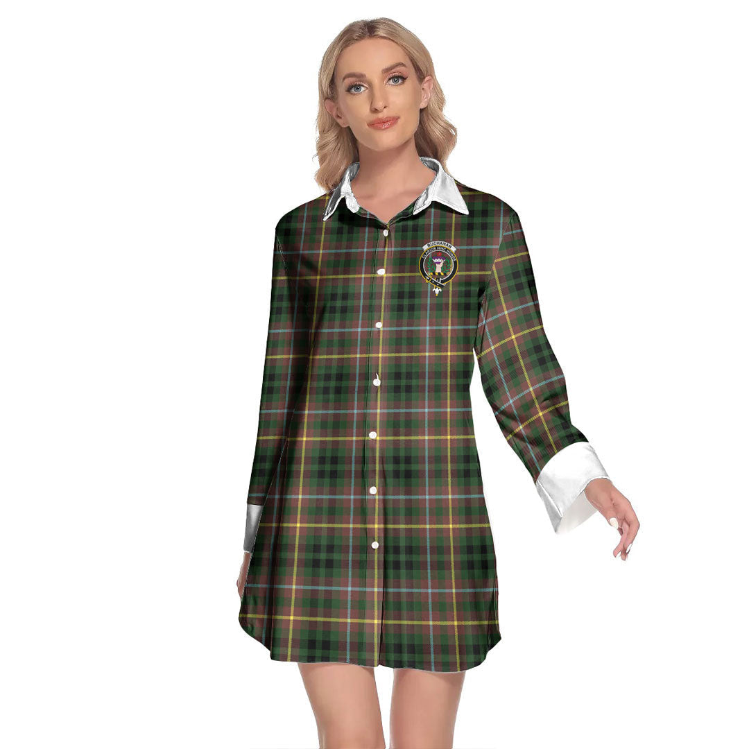 Buchanan Hunting Tartan Crest Lapel Shirt Dress Long Sleeve