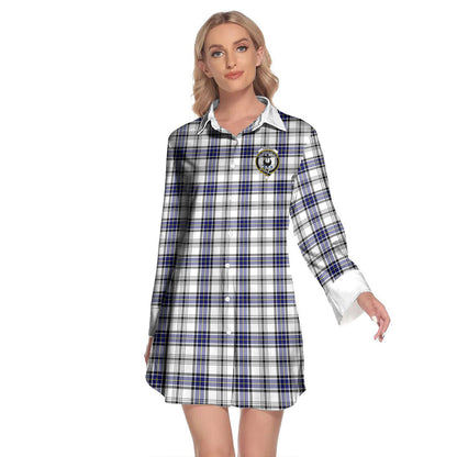 Hannay Modern Tartan Crest Lapel Shirt Dress Long Sleeve