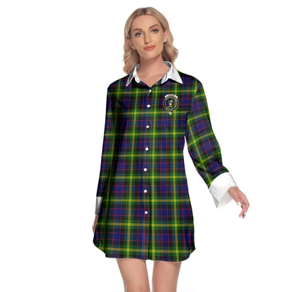 Watson Modern Tartan Crest Lapel Shirt Dress Long Sleeve